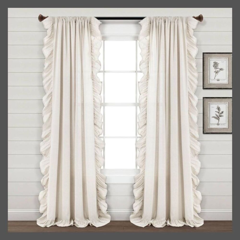 Open Box - Lush Decor - 95"x54" Linen Ruffle Window Curtain Pan Off White